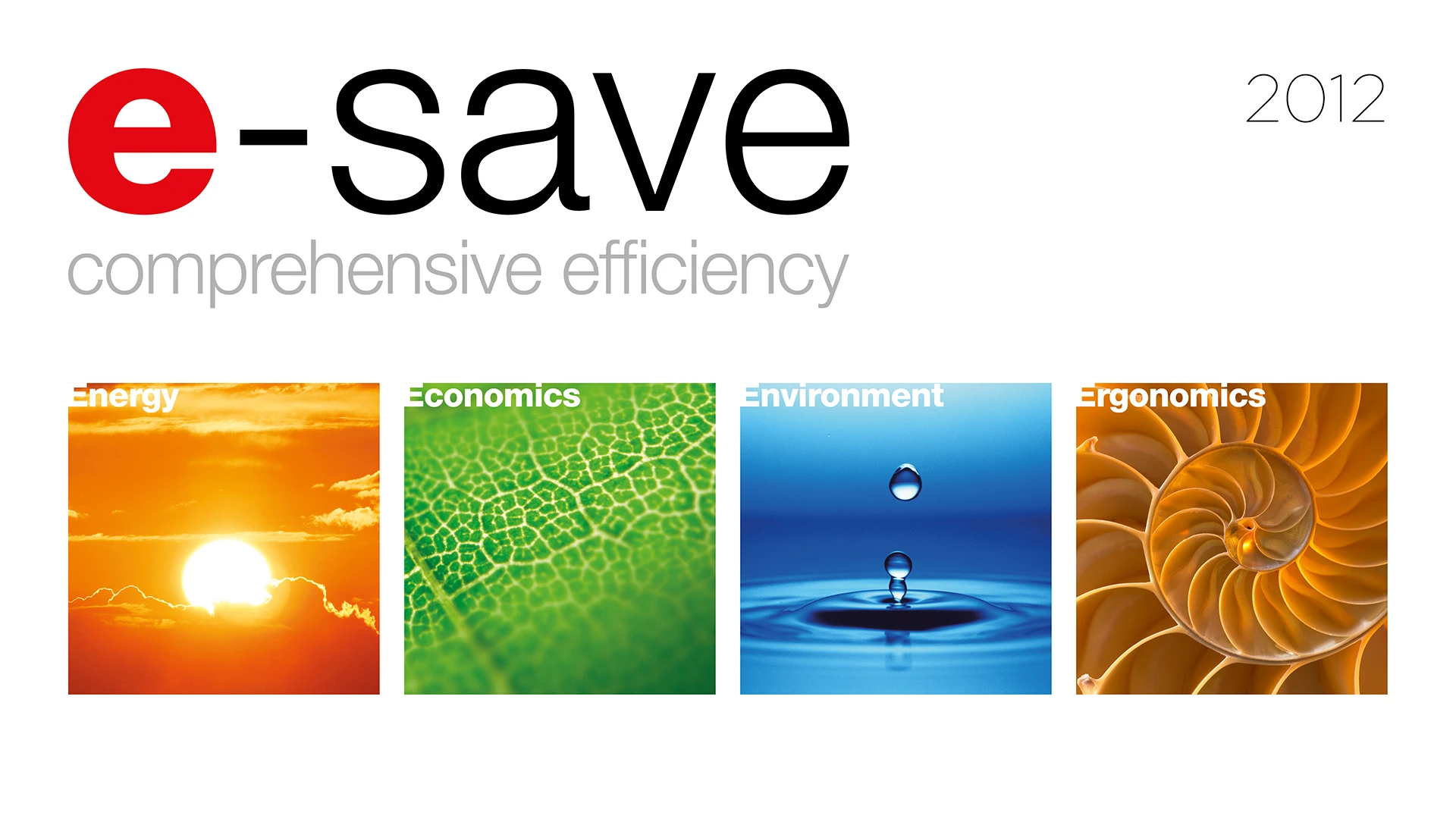 Kampagnenmotiv e-save, Logo, Bilder Energie, Ökonomie, Ökologie, Ergonomie