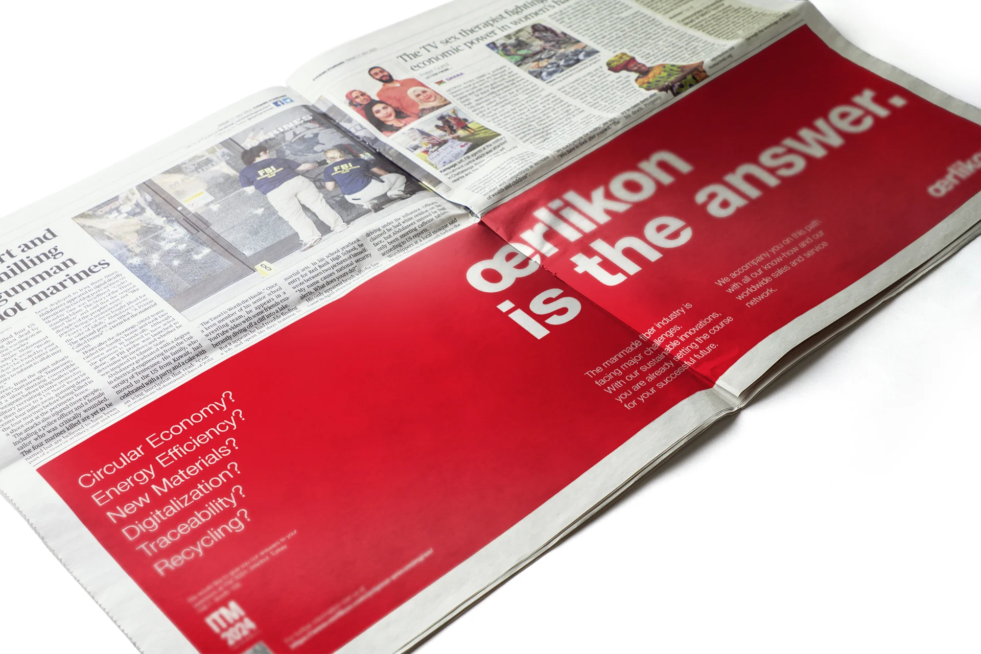 Anzeige der Kampagne Oerlikon is the answer im Rahmen einer Spezialausgabe einer Fachpublikation anlässlich einer Messe