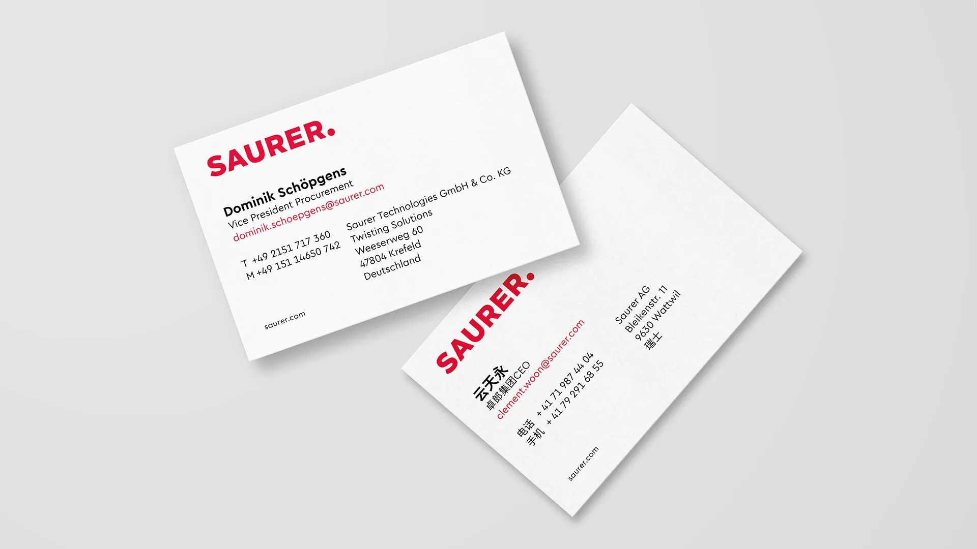 Beispiel für Visitenkarten auf Basis eines Design Template für Mitarbeiter in aller Welt